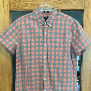 Men's J. Crew Short Sleeve Gingham Short-sleeve Button-down (Large) Coral & Grey